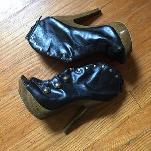 Leather studded platforms with wooden heels